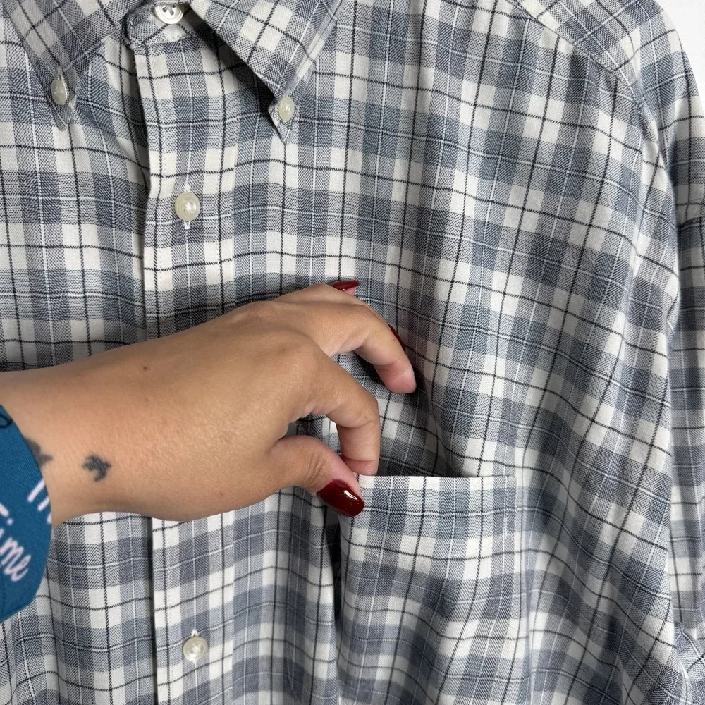 Banana Republic Men Blue White Plaid Large Button Down Shirt Long Sleeve Preppy‎